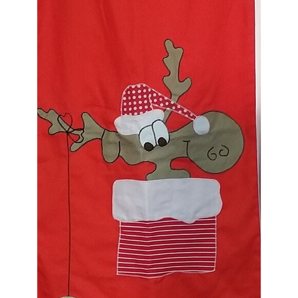 Vintage Giant 50 inch Christmas Stocking Applique Moose Reindeer in Chimney - Picture 4 of 7